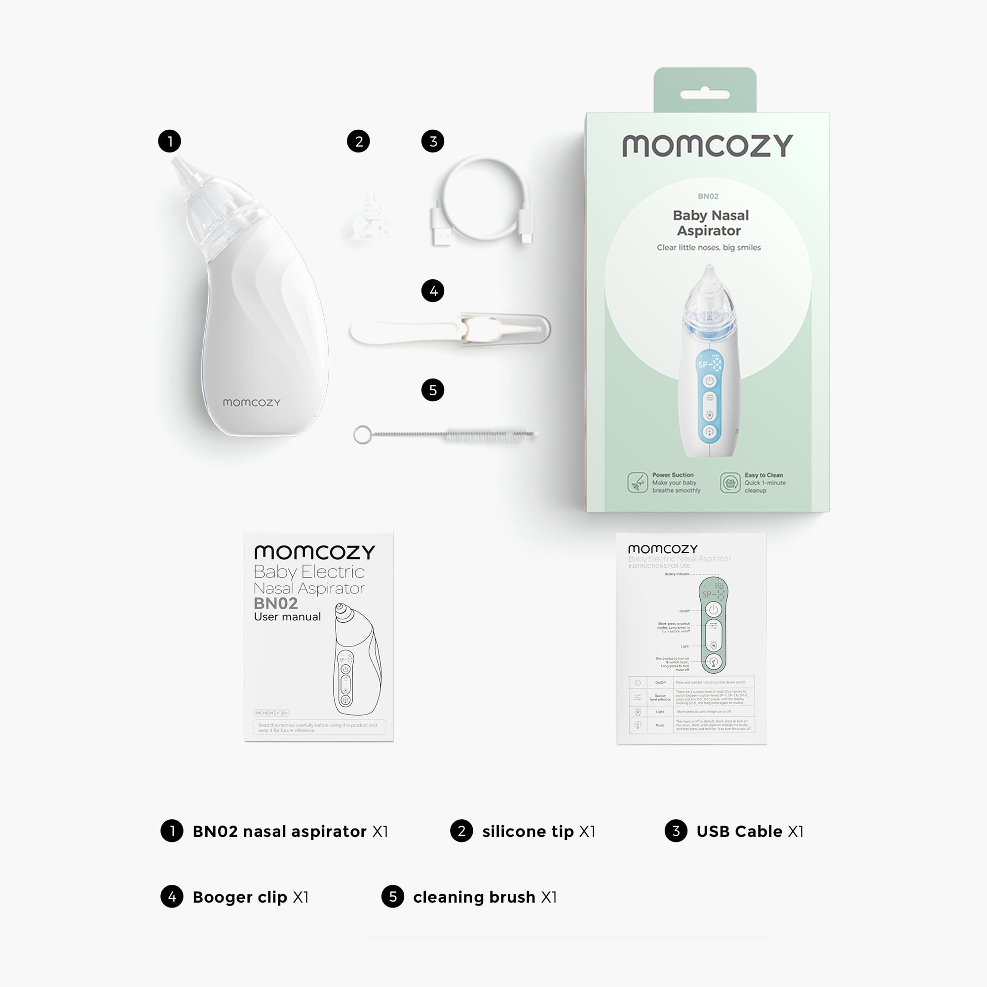 Momcozy Electric Baby Nasal Aspirator BN02 with Gentle Suction and Soothing Features, Light Blue
