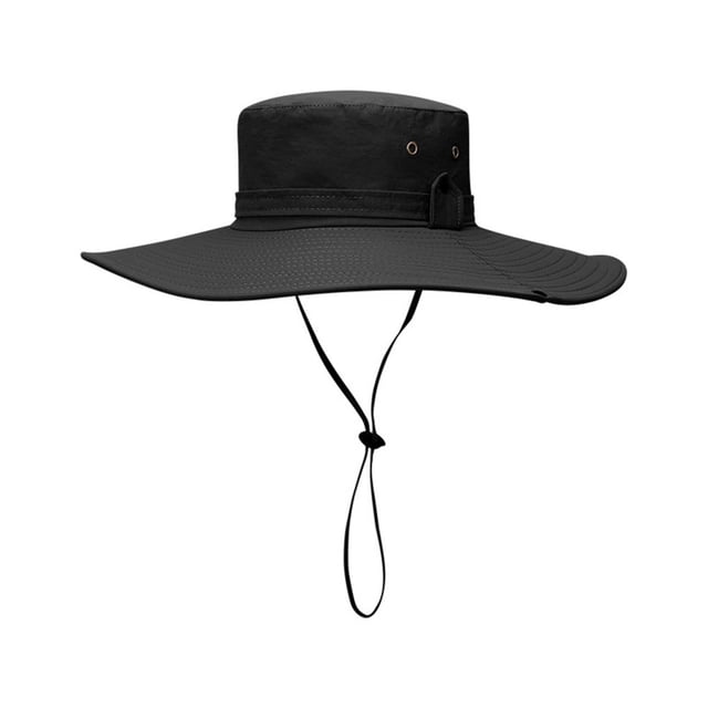 Men Sun Hat Solid Color Fasten String Wide Brim Sunscreen Beach Hat Summer Head Supply