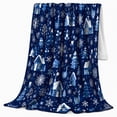 thumbnail image 2 of Blue Winter Village with Snowflakes and Houses, Cheerful Holiday Style for Winter Lovers, Cozy Cabin Snow Scene and Christmas Gift, Cozy Flannel Blanket for Family Room and Bedroom, Home Decor, 2 of 9