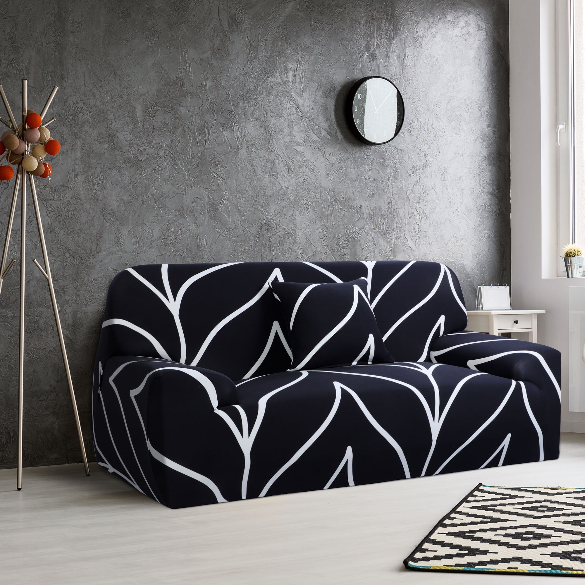 PiccoCasa Elastic Spandex Sofa Slipcover Branches Pattern Couch Cover, Black 57"-72"
