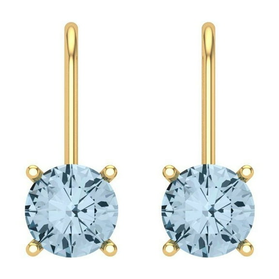 Clara Pucci 3 ct Brilliant Round Cut Drop Dangle VVS1 Genuine Conflict free Blue Zircon Solid 18K Yellow Gold Designer Everyday Earrings Lever Back