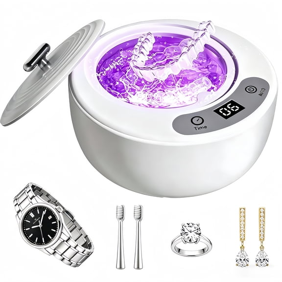 Upgraded Ultrasonic Retainer Cleaner Machine, 49kHz Ultrasonic Dentures Cleaner for Night Guards, Braces, Aligner, Toothbrush, Jewelry and More, 200ML Capacity