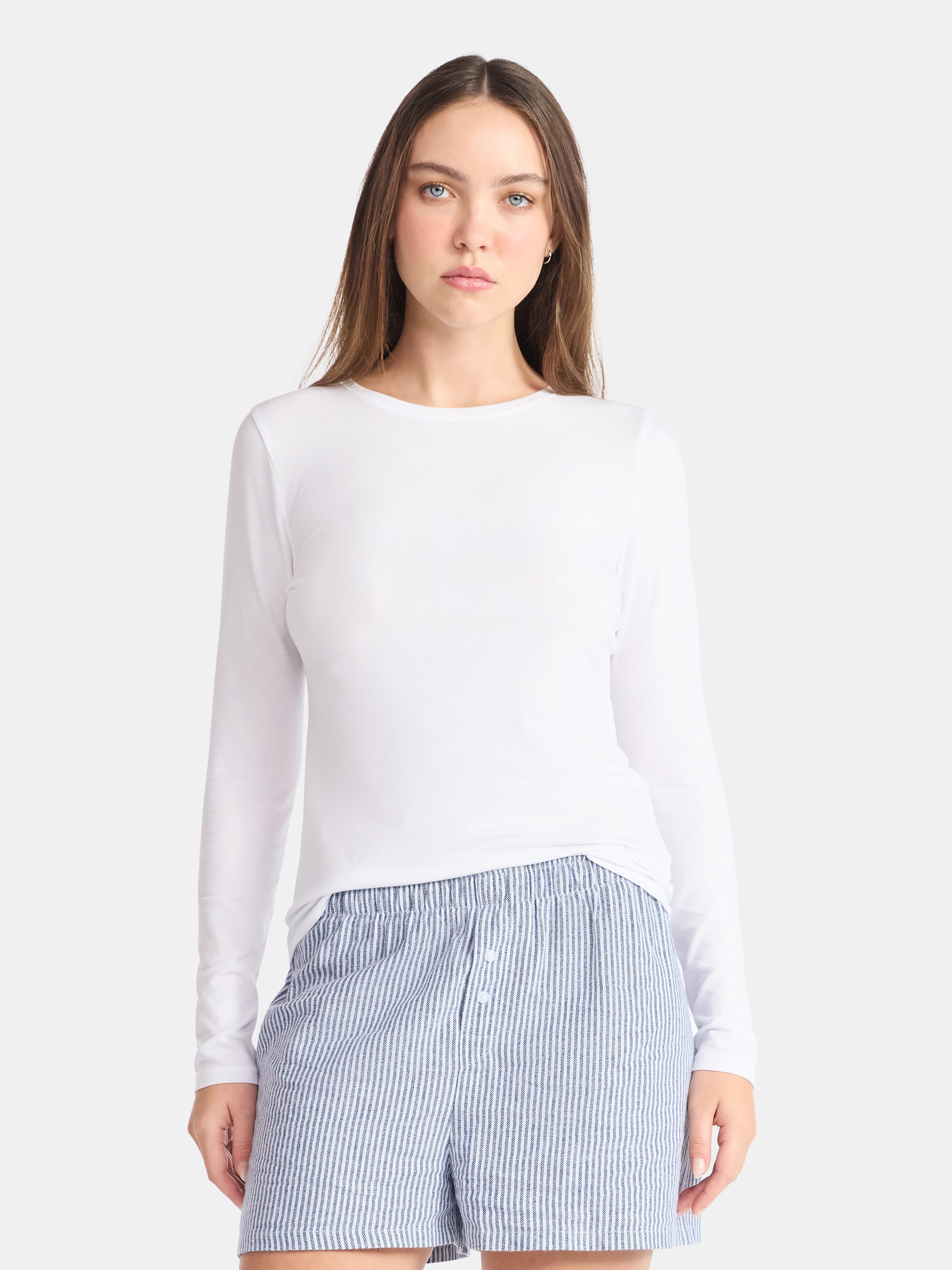 No Boundaries Crewneck Tee with Long Sleeves, Women's & Women's Plus XXS-4X