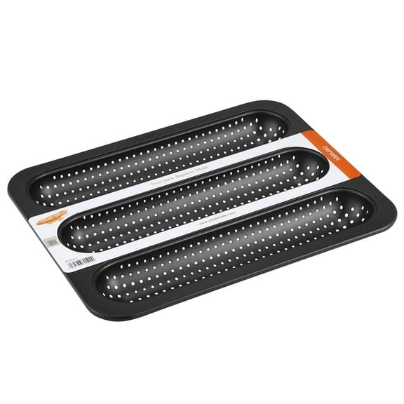 CHEFMADE Perforated Baguette Pan, Non-Stick 3-Slot French Bread Pan Baguette Baking Loaf Bakeware(Black)