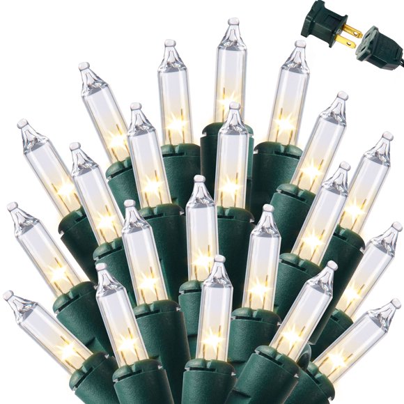 Joyfy Clear Mini String Lights,21.5FT 100-Count Led Warm White Christmas String Lights,Connectable Green Wire Xmas Tree Lights for Indoor Outdoor Christmas Decorations Holiday Party Decor
