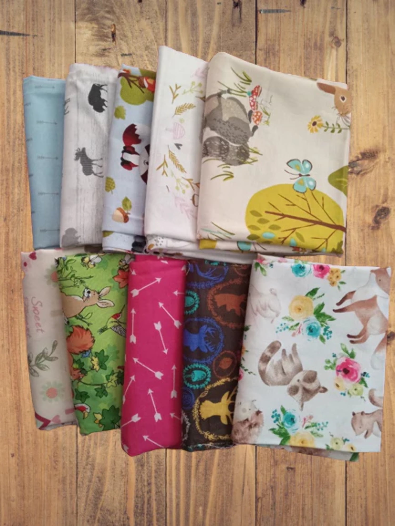 10 Fat Quarters Assorted Nursery Woodland Animals Arrows Fat Quarter