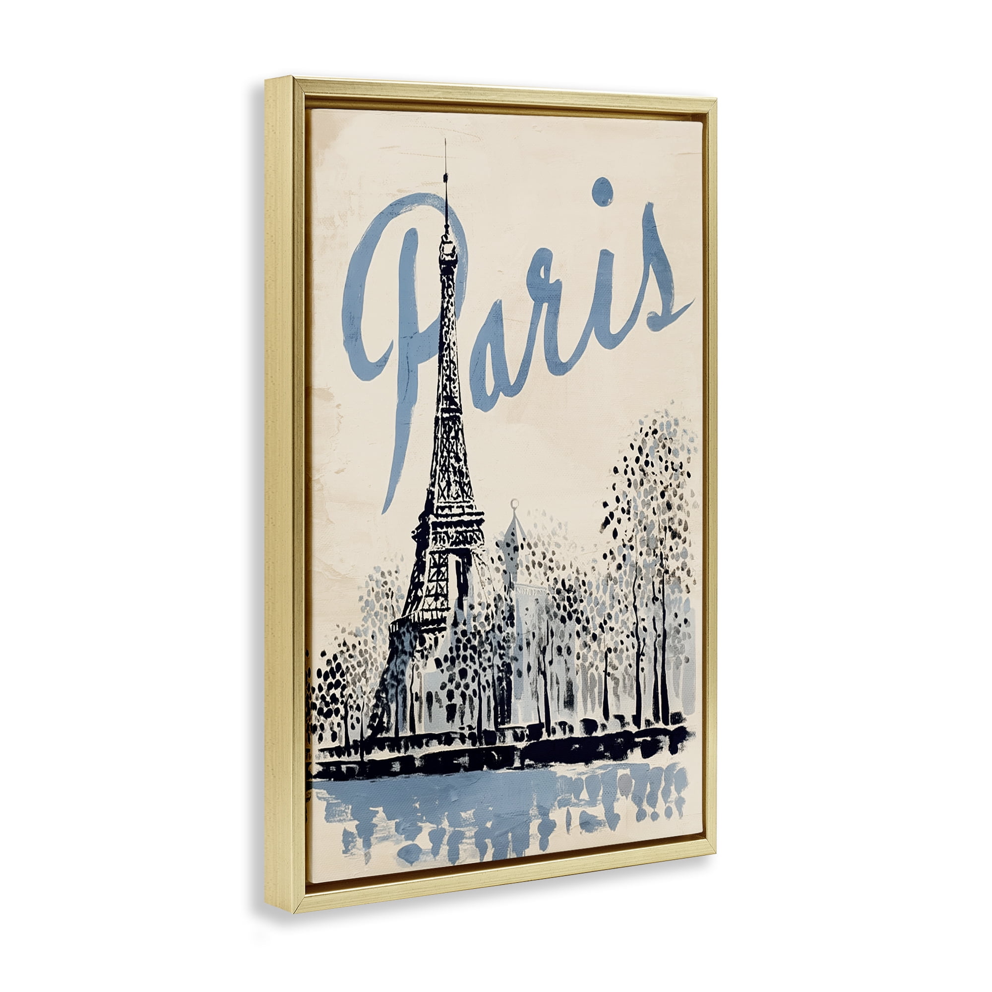 Stupell Industries Blue & Beige Paris Travel Gold Framed Floater Canvas Wall Art, design by Annabelle Hall