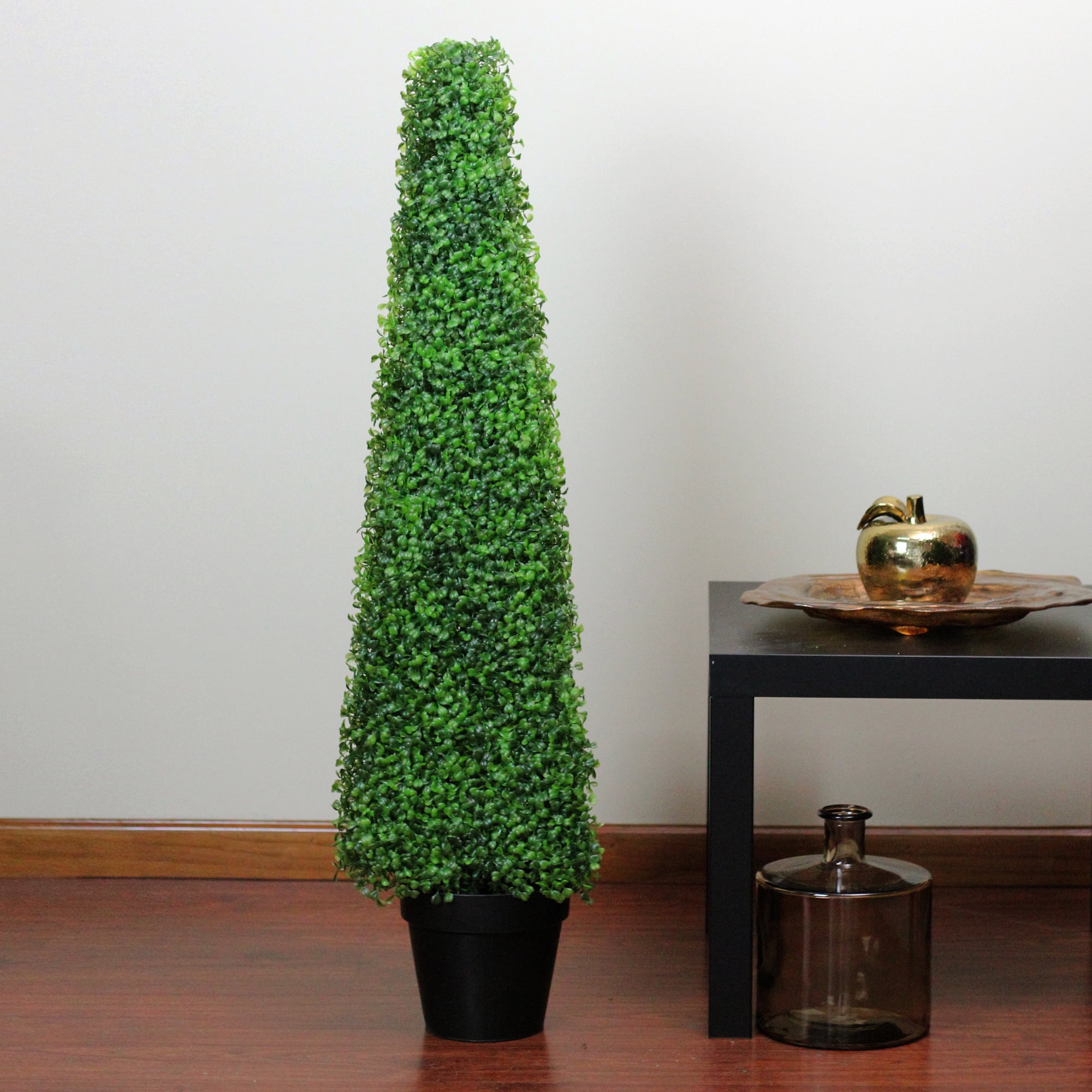 45" Potted Two Tone Green Triangular Boxwood Topiary Artificial Tree - Unlit