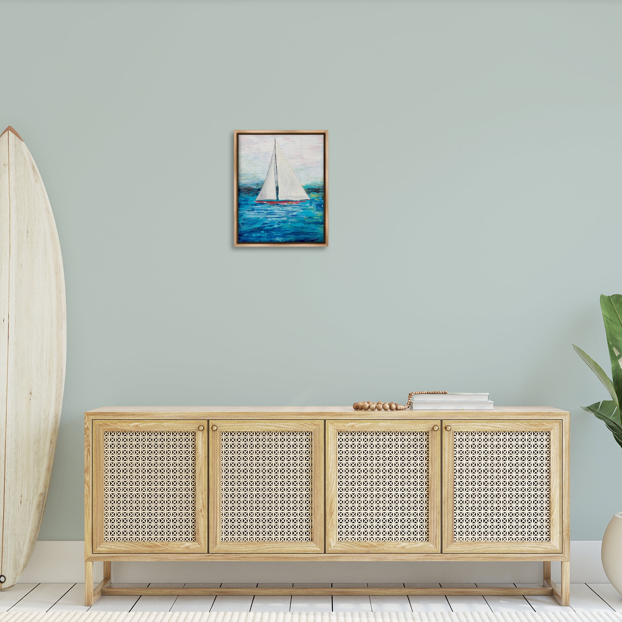 Stupell Industries Boat Setting Sail Coastal Painting Brown Floater Framed Canvas Art Print Wall Art, 17 x 21