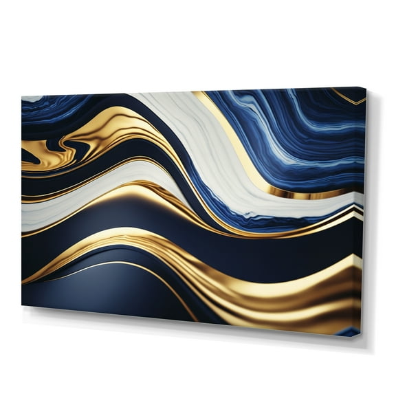 Designart Abstract Geode Waves Blue And Gold V Canvas Wall Art