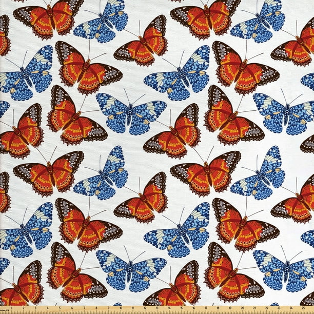 Butterfly Fabric by The Yard, Detailed Drawing of Colorful Butterflies