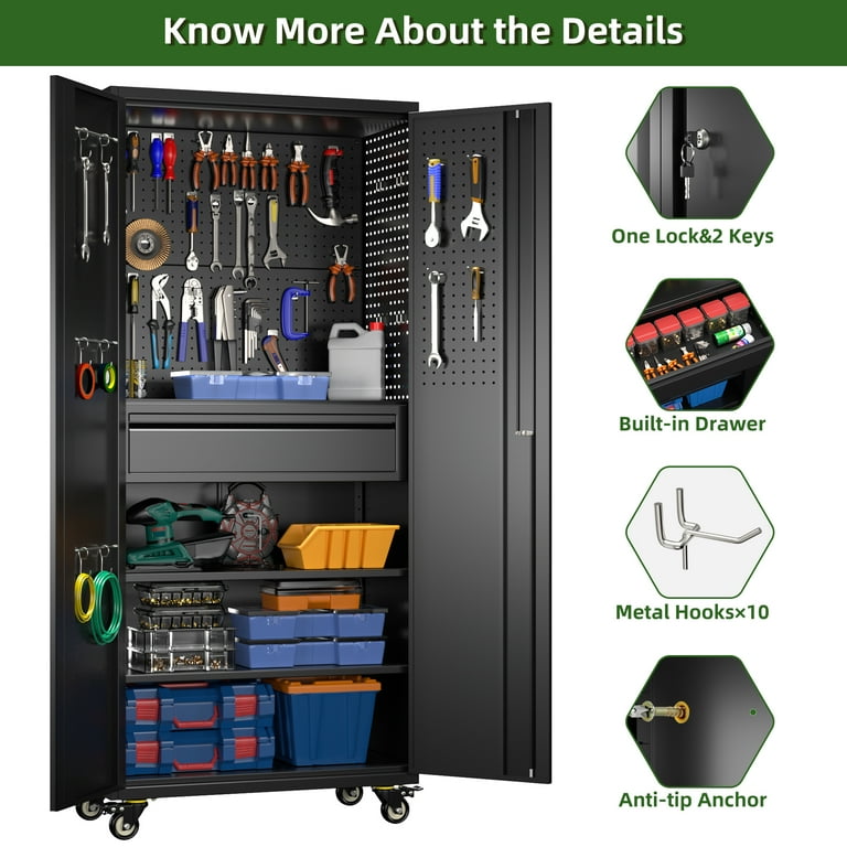 SUXXAN Steel Rolling Organizer, Metal Storage Cabinet with Wheels