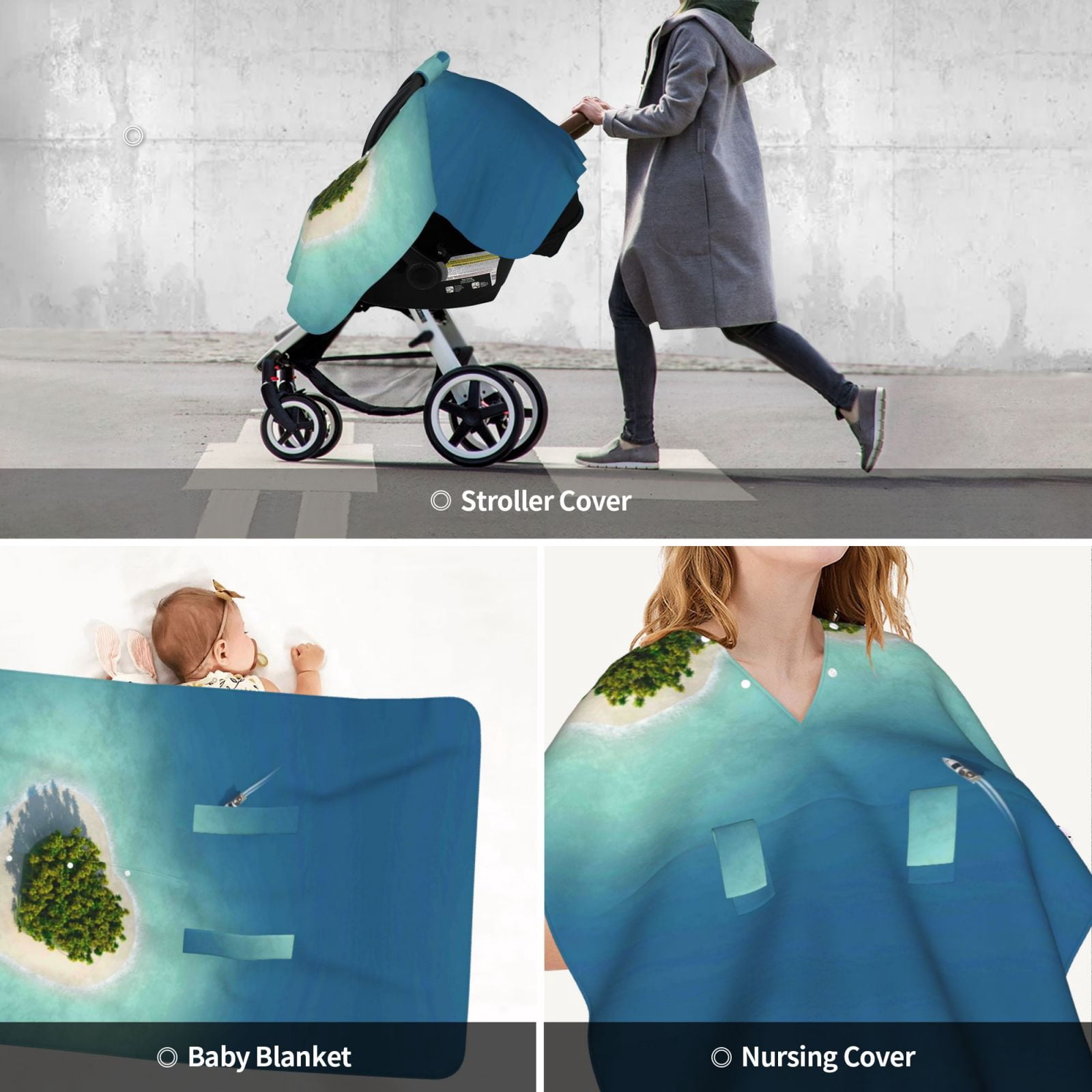Car Seat Cover Baby - Paradise Island In The Form Of Heart Breathable Infant Car Seat Cover for Baby Carseat, Lightweight Comfort Baby Essentials Must Haves Newborn Stuff for Girl Boy