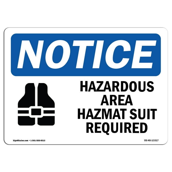 OSHA Notice Sign - Hazardous Area Hazmat Suit Required Sign With Symbol | Decal | Protect Your Business, Work Site |  Made in the USA