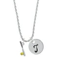 thumbnail image 1 of Delight Jewelry Silvertone Enamel Softball and Bat Silvertone Script Initial Disc - T - Charm Necklace, 20"+3", 1 of 4