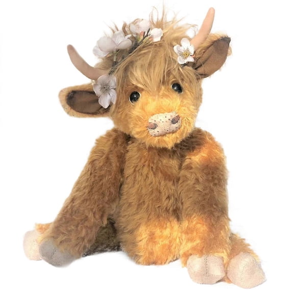 Peluche Vache Highland, Animaux en Peluche Vache Réalistes Peluche de Ferme Douce, Coussin Décoratif en Peluche Vache Highland Câline Cadeaux d'Anniversaire pour Garçons Gir