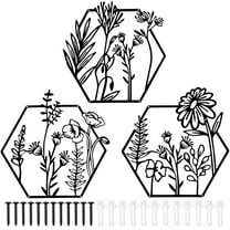 Dznils 3Pcs Metal Flower Wall Decor, Metal Floral Wall Art , Indoor Hanging Wall Sculptures, Black