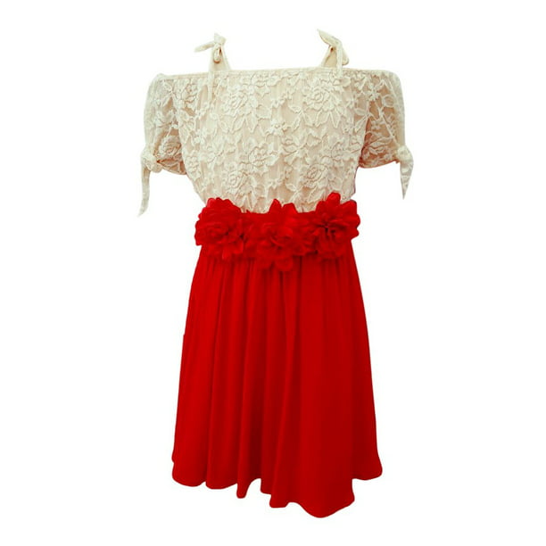 Sinai Kids - Little Girls Red Ivory Floral Lace Spaghetti Straps Summer ...