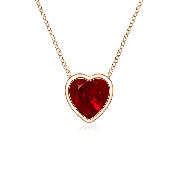 ANGARA Natural Bezel-Set Solitaire Heart Ruby Pendant in 14K Rose Gold for Women (Size-4mm) | July Birthstone, Birthday, Anniversary, Jewelry Gift for Women | Natural Ruby Necklace