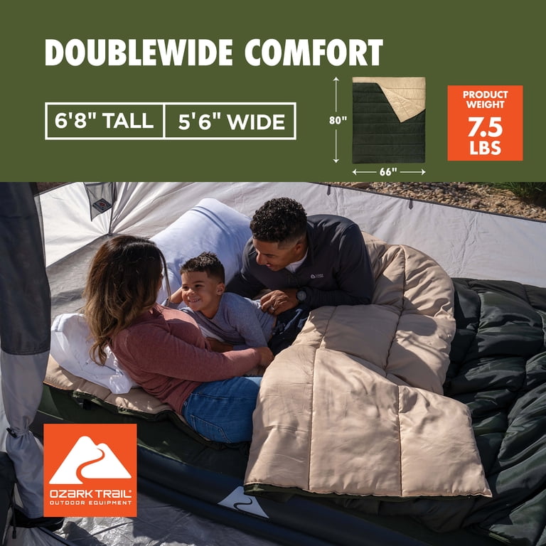 Free Shipping! Ozark Trail Doublewide Sleeping Bag, 66 inches wide
