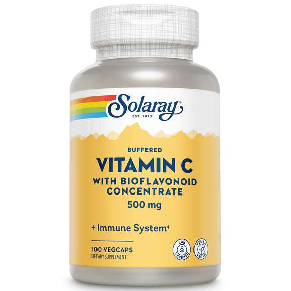Solaray Vitamin C w/ Bioflavonoid Complex 500mg | Buffered for Easy Digestion | Healthy Immune System, Collagen Synthesis & Antioxidant Support | 100 VegCaps