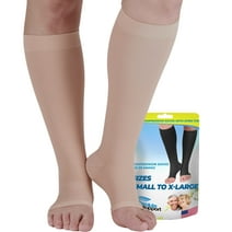 Men & Womens Open Toe Opaque Compression Knee High 20-30mmHg - Beige, Large