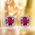 thumbnail image 5 of JeenMata Pendientes de Botón con Halo de Rubí de Talla Redonda de 1,25 Quilates con Piedra Natal de Julio en Oro Blanco de 18 K sobre Plata, 5 of 5