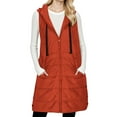 thumbnail image 7 of Long Puffer Vest Women Oversized Quilted Hooded Jacket Lightweight Down Vests Sleeveless Winter Coat with Pockets Vermilion 2XL, 7 of 7