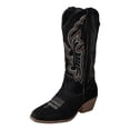 thumbnail image 5 of Rokment Women's Roman Wide Mid Calf Cowboy Boots Fall Winter Vintage Embroidered V Cut out Slip on Western Cowgirl Tall Boots, 5 of 7