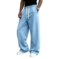 thumbnail image 3 of Homeyce Men's Baggy Fleece Sweatpants Wide Leg Open Bottoms Joggers Blend Pockets Relaxed Fit Casual Lounge Pants,Blue XL, 3 of 7