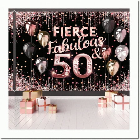 Image of Rose Gold Fabulous 50th Birthday Backdrop: Fierce & Flawless Party Decorations for Women - Stunning Pink Photography Background & Supplies