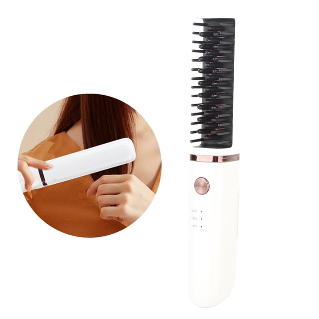 Peine Alisador De Pelo Cepillo 3 Niveles Temperatura Ajustable Anti Escaldaduras USB Recargable Inalámbrico Portátil Alisador Peine