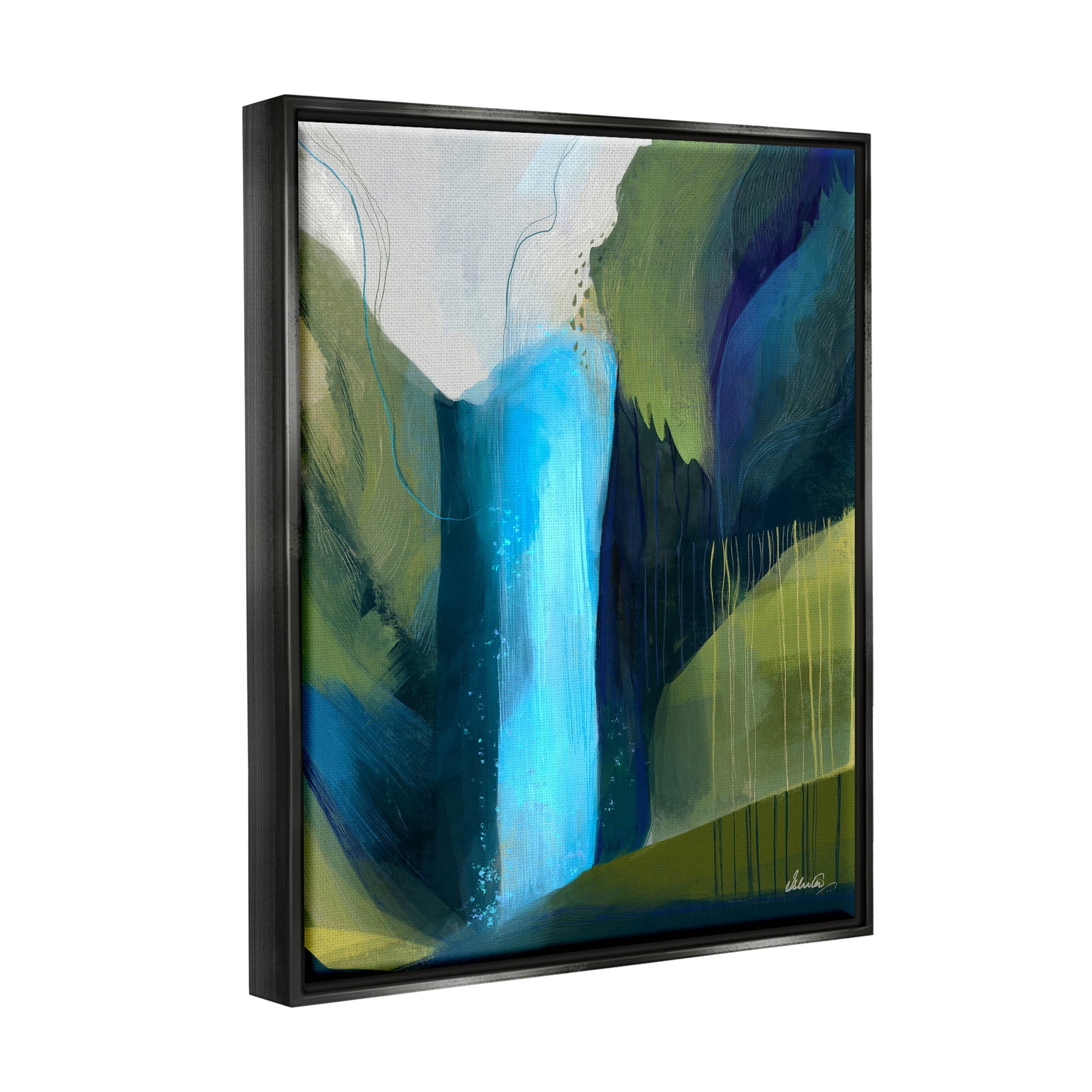Abstract Waterfall Layered Landscape Abstract Graphic Art Jet Black Framed Art Print Wall Art