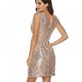 thumbnail image 4 of CNKOO Robe Sexy Argentée à Sequins pour Femmes Col en V Profond Sans Manches Robe Courte Soirée Décontractée, 4 of 9