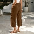thumbnail image 5 of LEAVINGSUO Linen Pants for Women Solid Color Casual Decorative Button Drawstring Capri Trousers Brown XXL, 5 of 8
