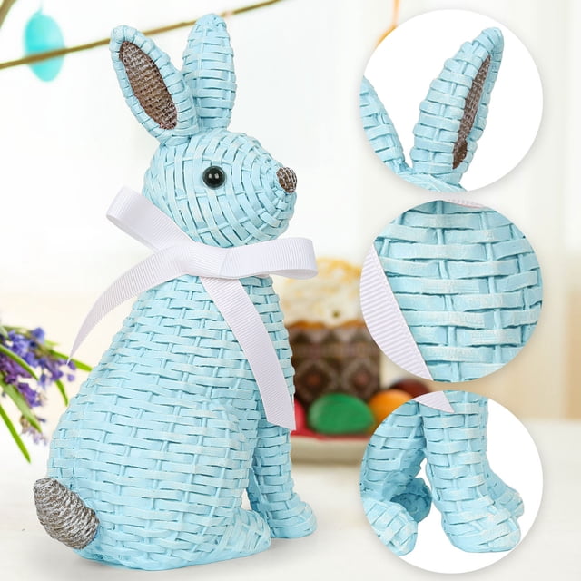 European Garden Home Children's Room Decoration Resin Bow Rattan Sitting Effect Rabbit Easter Ornament for Desktop Display
