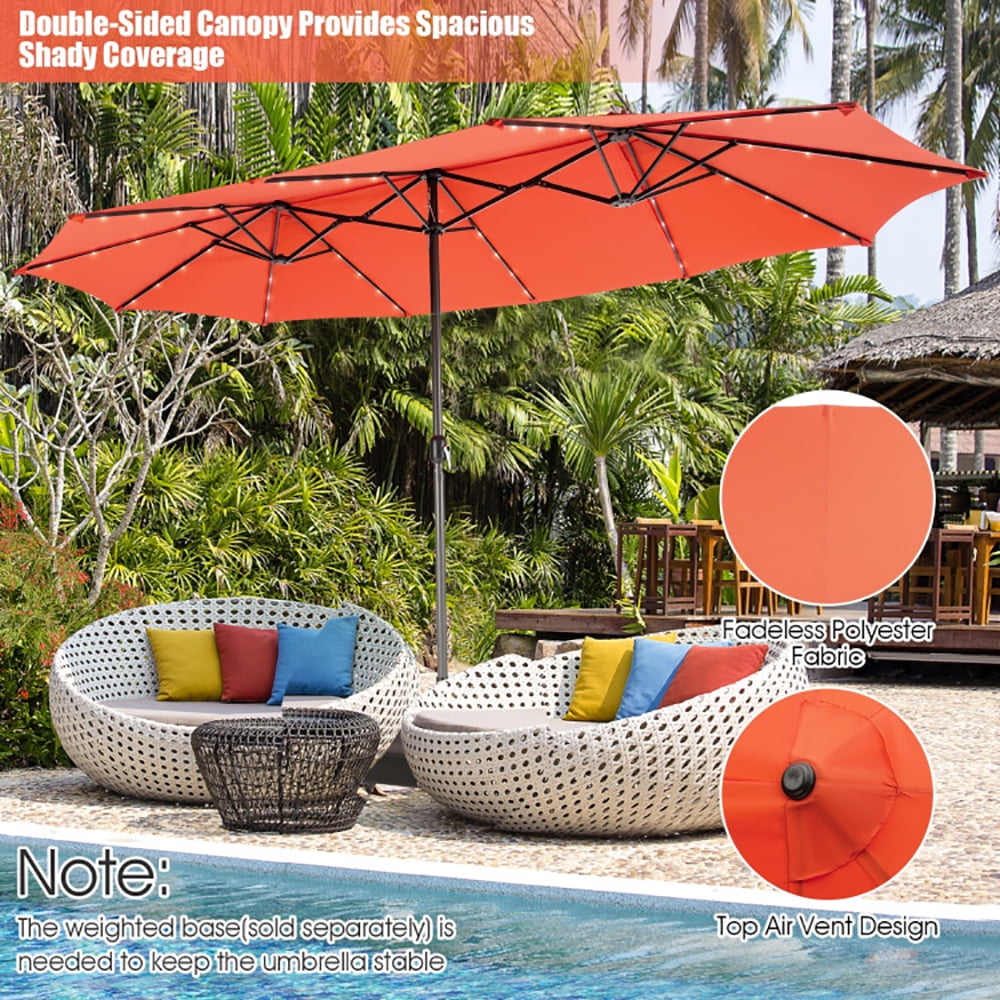 Aimee Lii 15 Feet Twin Patio Umbrella with 48 Solar LED Lights, Outdoor Umbrellas for Patio, Orange