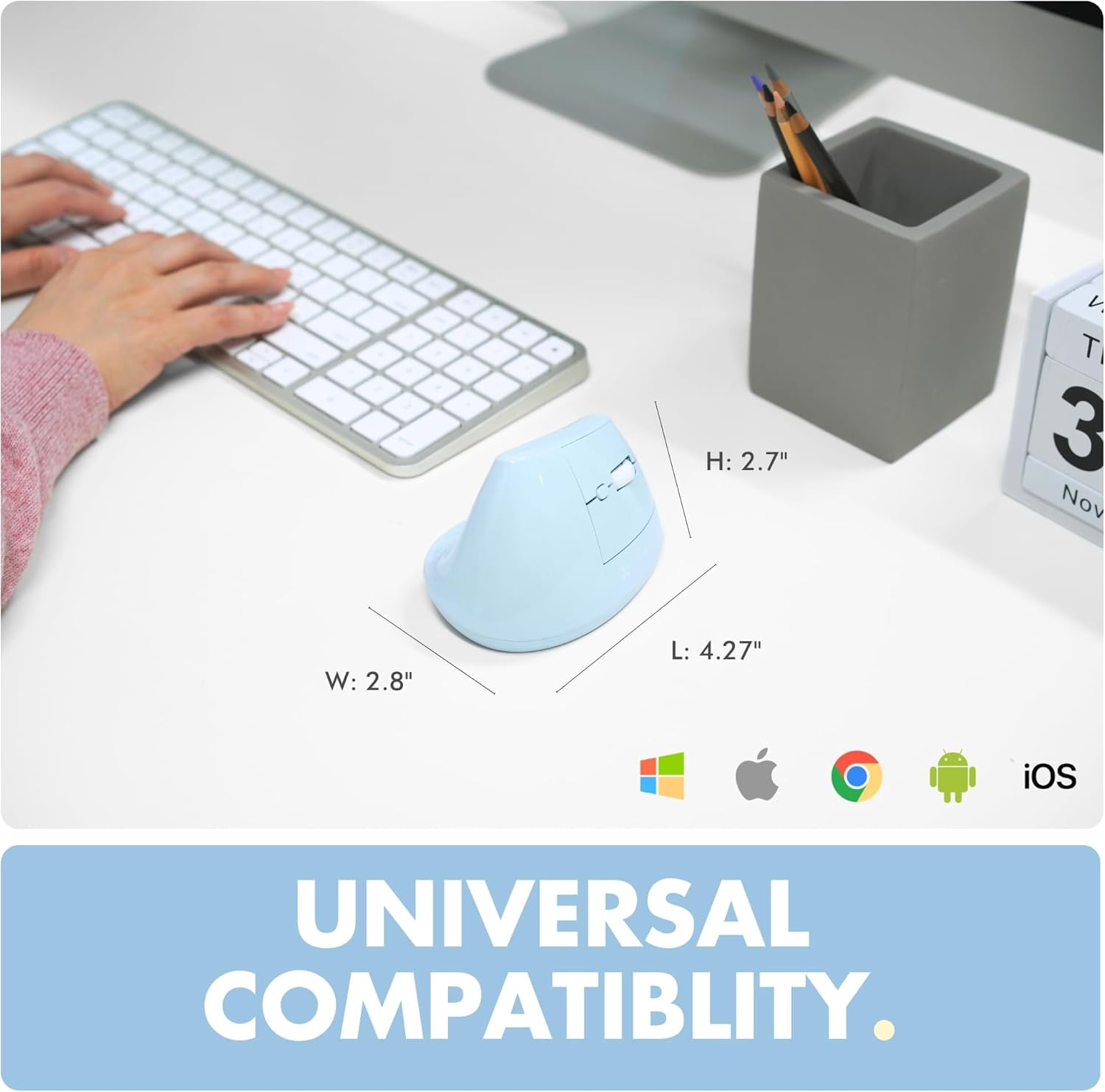 X9 Performance Wireless Vertical Ergonomic Mouse - (BT + 2.4Ghz) - Click in Comfort - Up to 4000 DPI, 6 Button, Rechargeable - Bluetooth Ergonomic Vertical Mouse Wireless - For Mac and PC - Blue