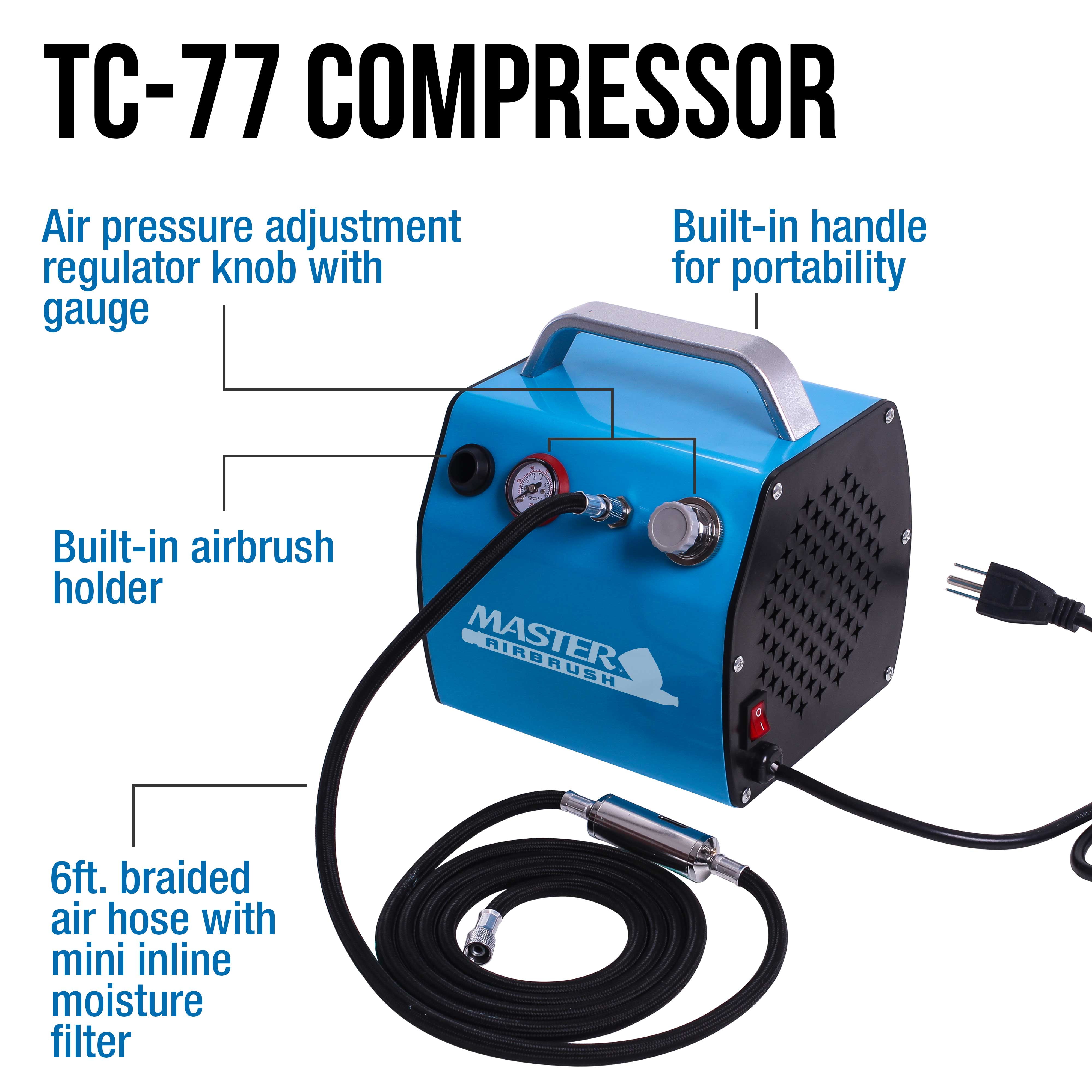 Master Multi-Purpose Professional Airbrushing System with 3 Airbrushes & Deluxe Compressor w/ 6 U.S. Art Supply Colors