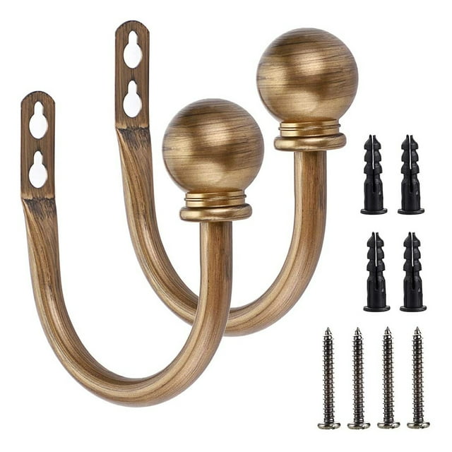 Ganchos redondos para cortinas, ganchos decorativos para pared, ganchos con remates de bola para cortinas, juego de 2, gancho en U de níquel cepillado.