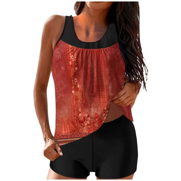 Traje de Baño de Dos Piezas para Mujeres Traje de Baño Conservador con Correa de Espalda Y Control Del Vientre, Conjuntos Cortos de Playa para Mujeres