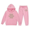 thumbnail image 3 of GBSYEWXS Toddler Children Girls Outfit Set Size 12 Years-13 Years Long Sleeve Letter Print Hoodies Pants Thickening Soft Daily Wear Pink Outfits Sets, 3 of 3