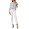 thumbnail image 2 of Blusa de trabajo de manga larga con botones y cuello atado para mujer INSPIRE CHIC XL Gris Claro, 2 of 6