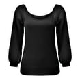 thumbnail image 4 of DondPO Long Sleeve Shirts for Women Dress Shirts for Women Women Fashion Sexy Top Shirt Polka Dot Chiffon Solid Slim Patchwork Puff Sleeve Elegant Casual Top Blouse Womens Tops Sexy Tops Black M, 4 of 6
