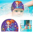 thumbnail image 3 of Kids Swim Cap with Ear Comfortable Cartoon Print Fashionable Cloth Design for Boys Girls Hot Spring Pool, 3 of 7