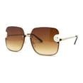 thumbnail image 1 of Womens Rimless Pearl Trim Metal Half Rim Butterfly Designer Sunglasses Gold Brown, 1 of 4