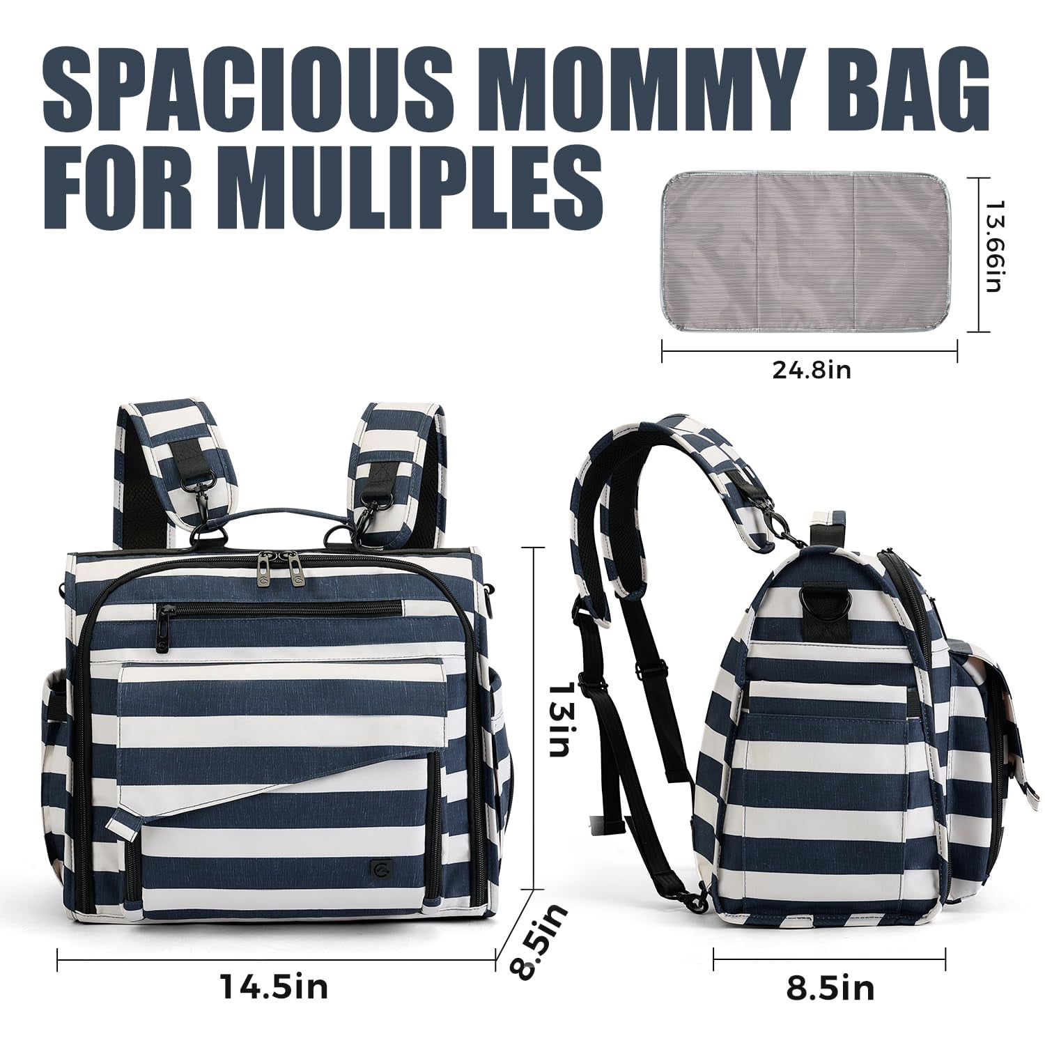 BRONZY Diaper Bag Large - Convertible Design Converts to Tote Bag, Stroller-Friendly & Waterproof Fabric, Spacious Storage for Baby Essentials
