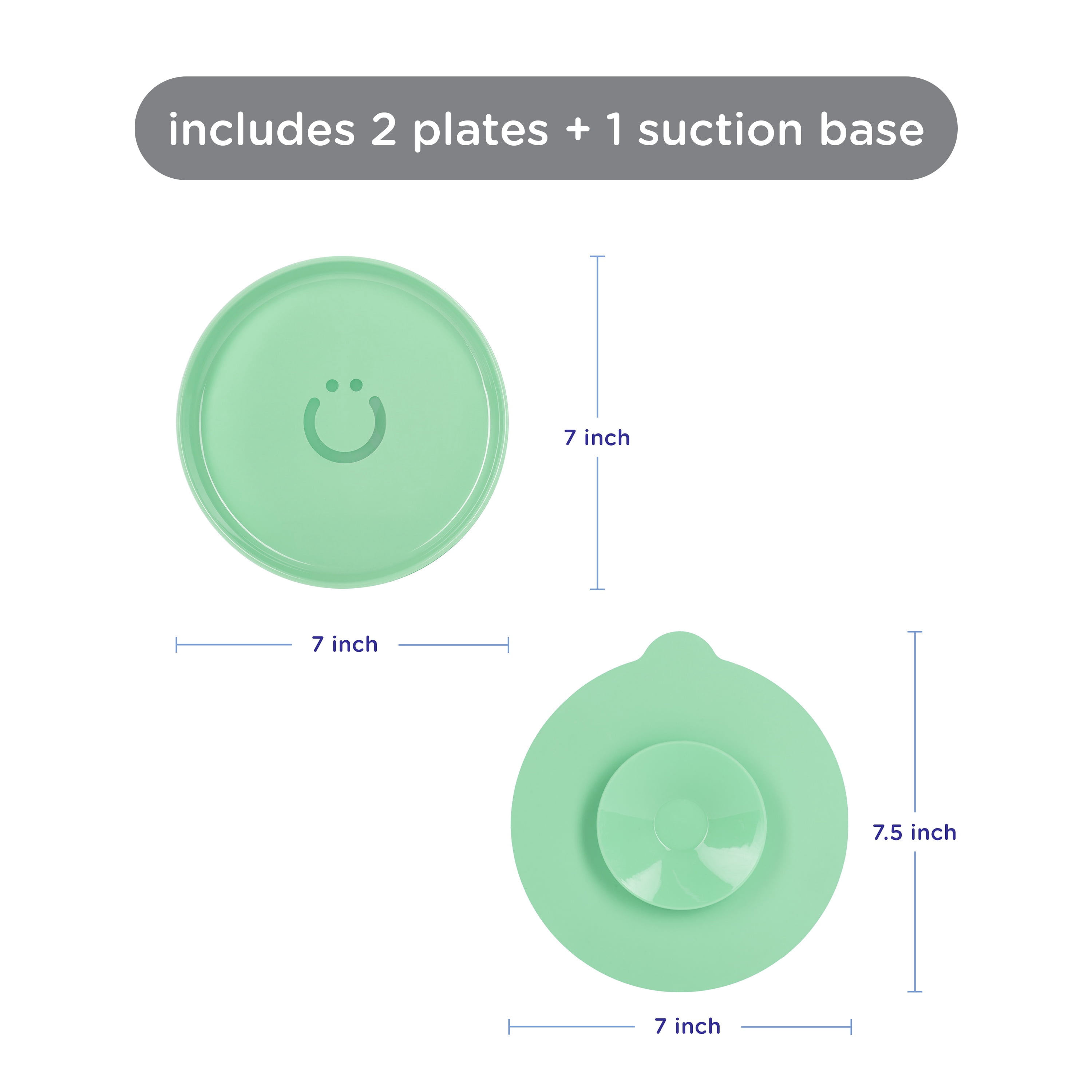 Ubbi Suction Plate Set with Interchangeable Suction Base for Babies and Toddlers, 2 Pack, Sugar Snap Green