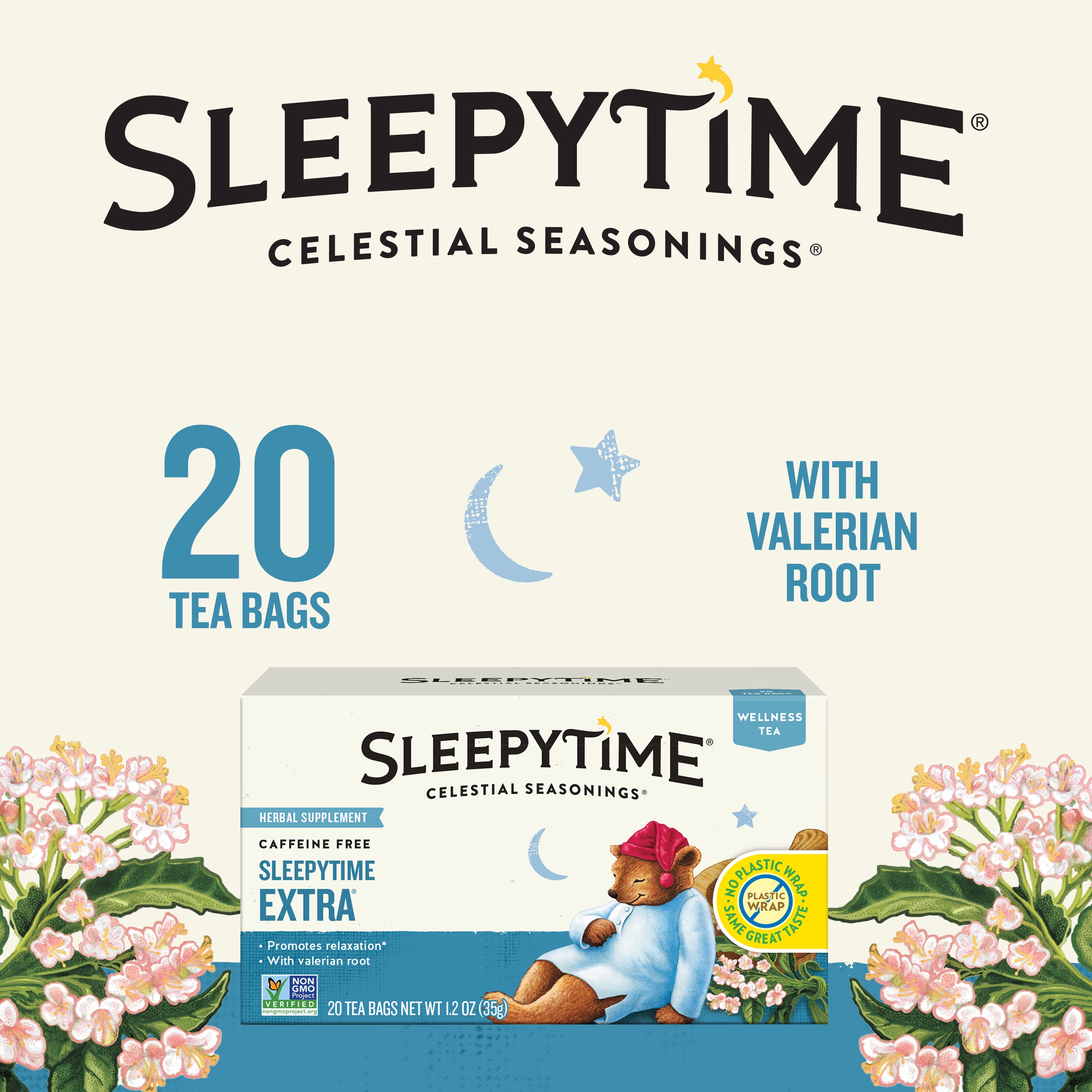 (3 pack) Celestial Seasonings Sleepytime Extra Wellness Herbal Tea Bags (20 Count)