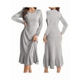 thumbnail image 3 of Long Sleeve Fall Dress for Women Casual Crew Neck Midi Long Ribbed Knit Ruffle Swing Maxi Dress Light Gray XL, 3 of 7